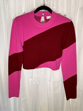 RHODE - Hot Pink & Burgundy Diagonal Colorblock Crop Top Cardigan / Sweater.